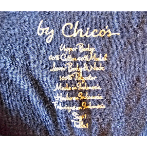 Chicos Travelers Embellished Asymmetrical Hem Top Tunic Sz 1 Navy Blue Slinky - Picture 3 of 3